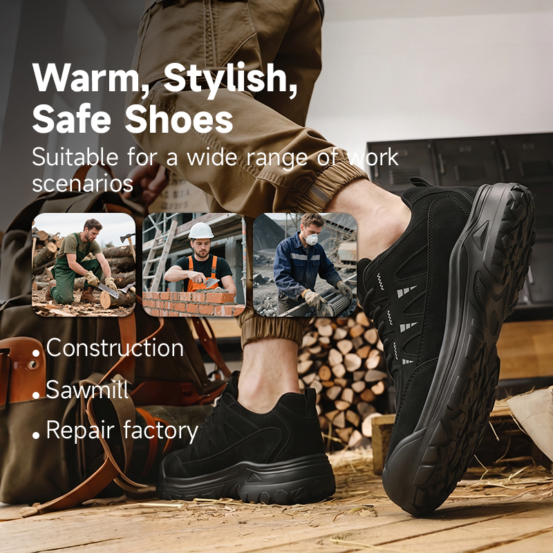 GUYISA 6080BK Outdoor Hiking Safety Shoes Steel Toe Kevlar Puncture Resistant Rubber Sole Microfiber Work Sneakers