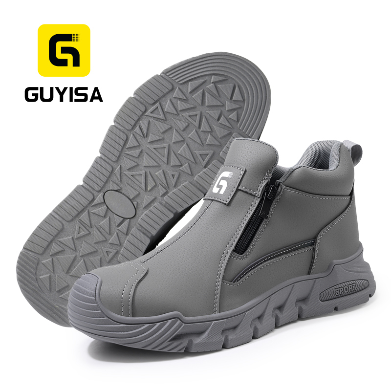 GUYISA 6078GY Grey Work Safety Shoes, EU Steel Toe Anti-Smash Anti-Puncture Rubber Sole Microfiber Upper