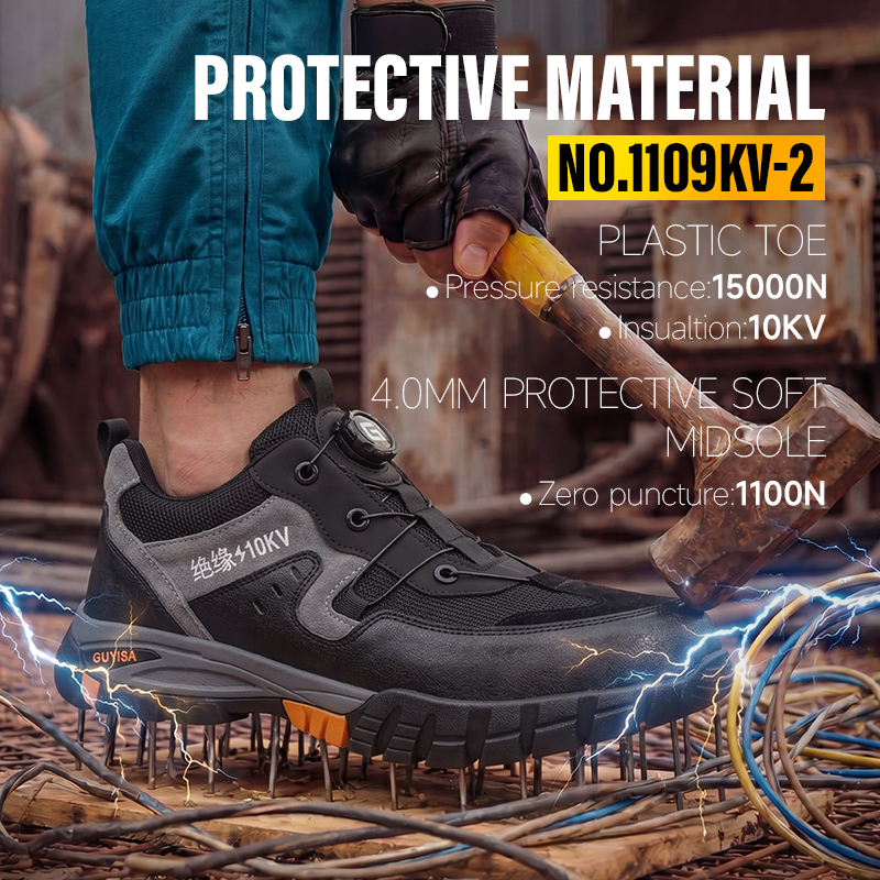 GUYISA 1109KV-2 Hiking Safety Shoes | 10KV Insulated Composite Toe Anti-Puncture Rubber Sole Black