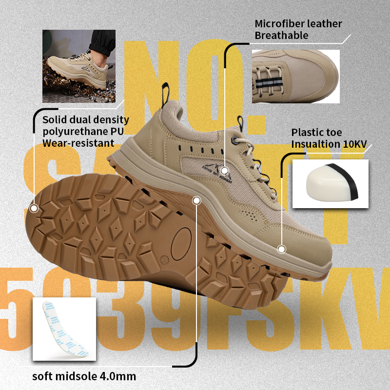 GUYISA 5039FSKV Khaki Work Safety Shoes | 10KV Insulated Composite Toe Anti-Puncture Dual Density Solid PU Sole