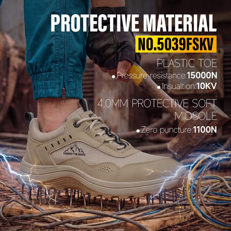 GUYISA 5039FBKVS 10KV Insulated Safety Work Shoes, EU Composite Toe, Anti-Puncture Steel Wire Cloth, Solid Dual Density PU Outsole Black Microfiber