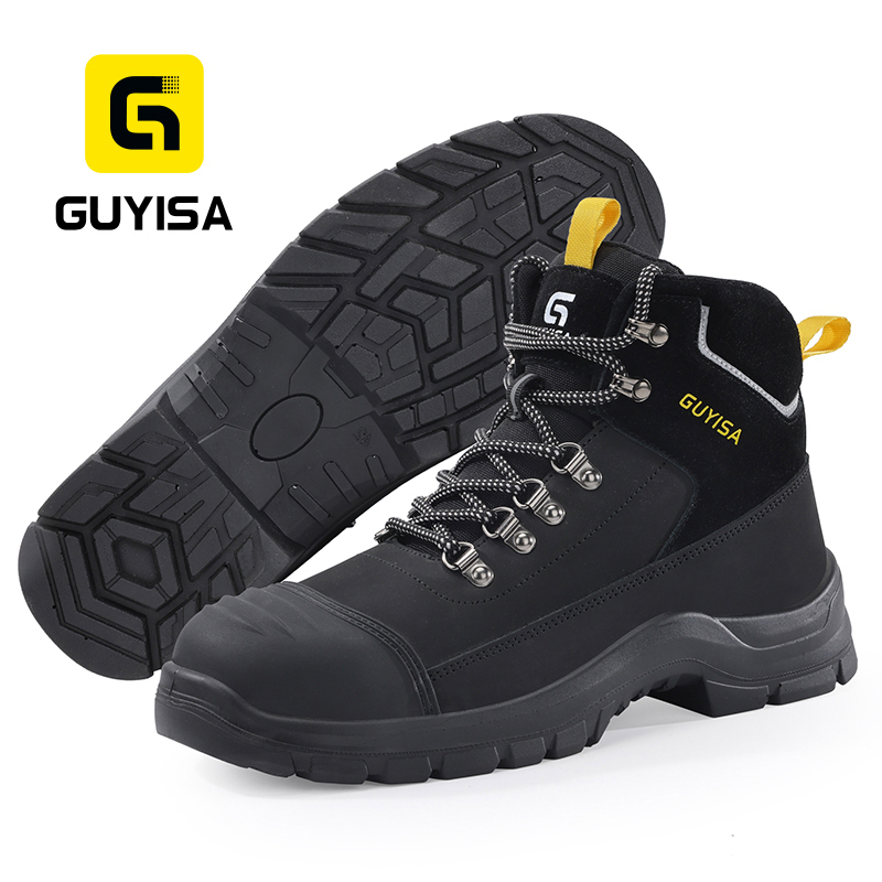 GUYISA F051A Black Hiking Safety Work Shoes | Steel Toe Anti-Static Dual Density PU Sole