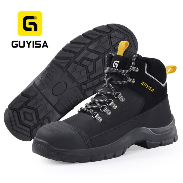 GUYISA F051A Black Hiking Safety Work Shoes | Steel Toe Anti-Static Dual Density PU Sole