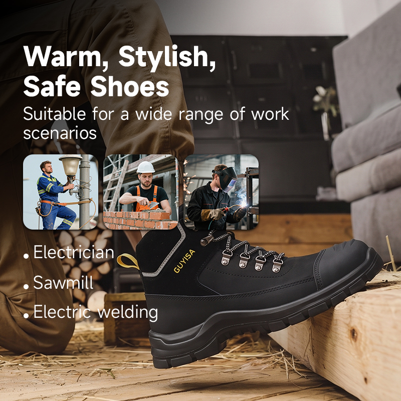 GUYISA F051A Black Hiking Safety Work Shoes | Steel Toe Anti-Static Dual Density PU Sole