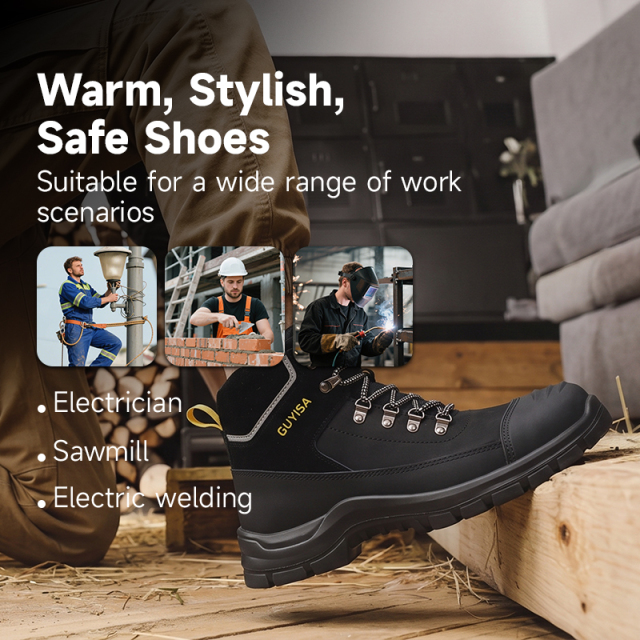 GUYISA F051A Black Hiking Safety Work Shoes | Steel Toe Anti-Static Dual Density PU Sole