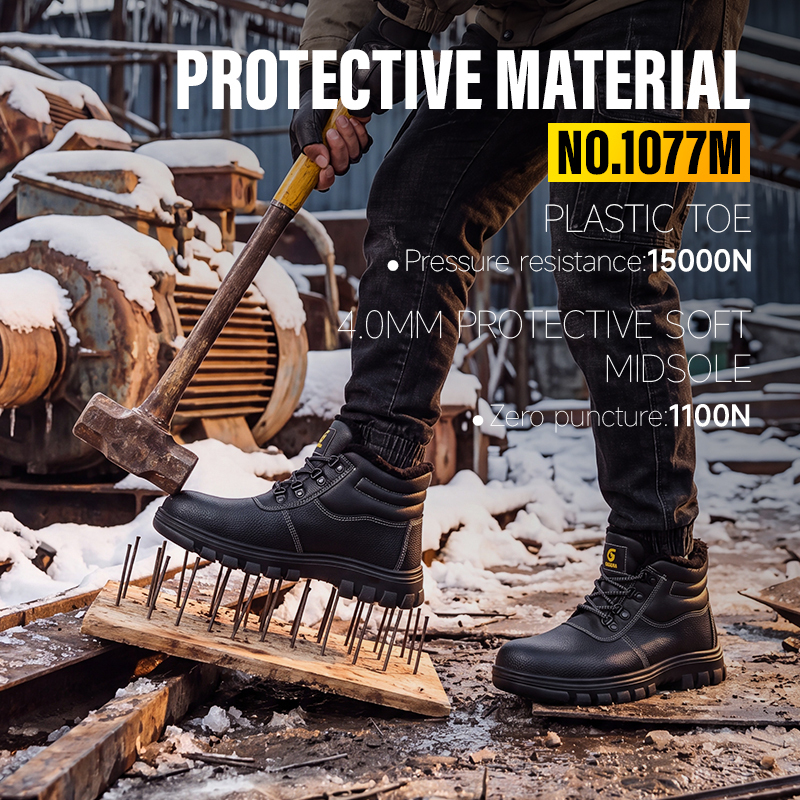 GUYISA 1077M Black Classic Safety Shoes | Steel Toe SRA Anti-Static Rubber Sole Warm Lining