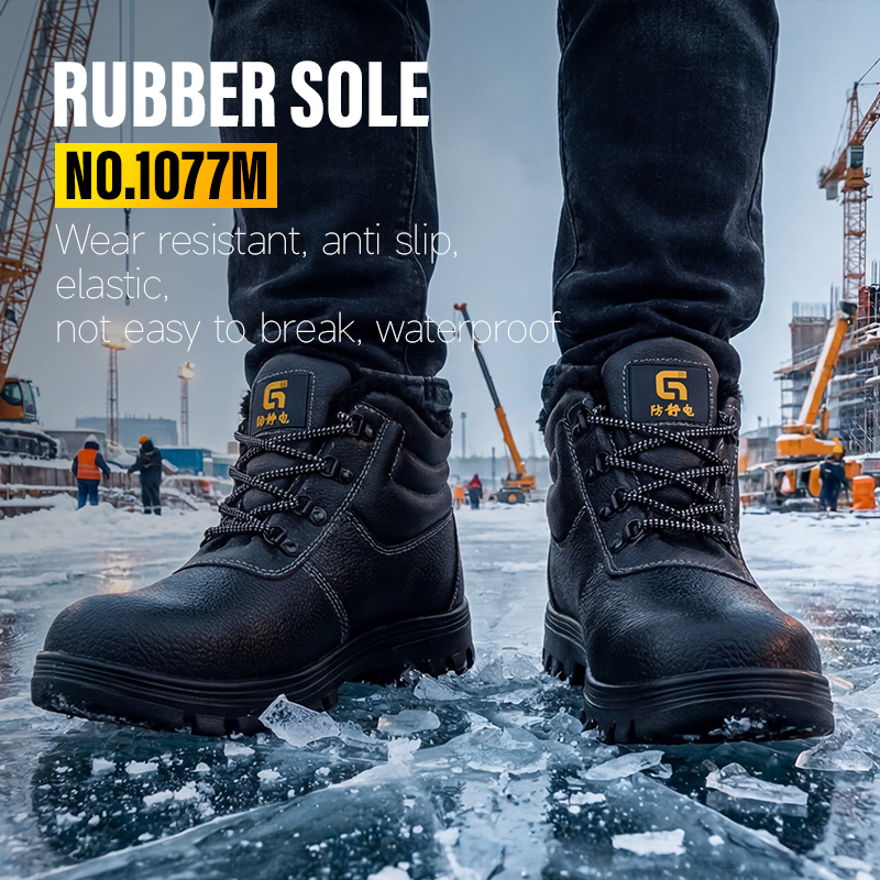 GUYISA 1077M Black Classic Safety Shoes | Steel Toe SRA Anti-Static Rubber Sole Warm Lining