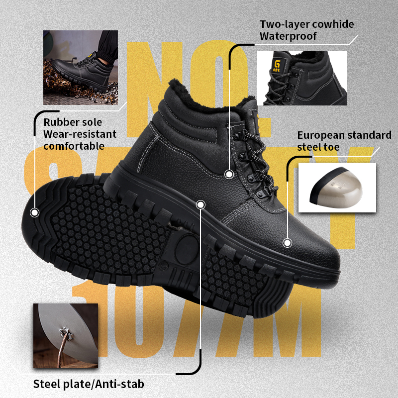 GUYISA 1077M Black Classic Safety Shoes | Steel Toe SRA Anti-Static Rubber Sole Warm Lining