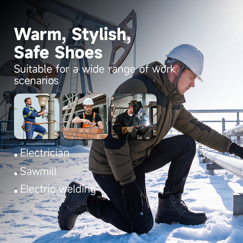 GUYISA 1077M Black Classic Safety Shoes | Steel Toe SRA Anti-Static Rubber Sole Warm Lining