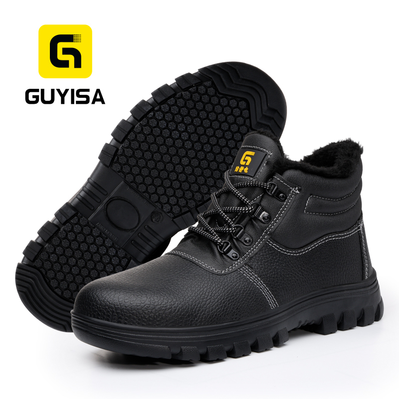 GUYISA 1077M Black Classic Safety Shoes | Steel Toe SRA Anti-Static Rubber Sole Warm Lining