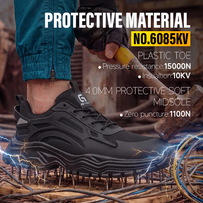 GUYISA 6085KV 10KV Insulated Composite Toe Safety Shoes, Kevlar Anti-Puncture Low Top Dad Work Sneakers Black