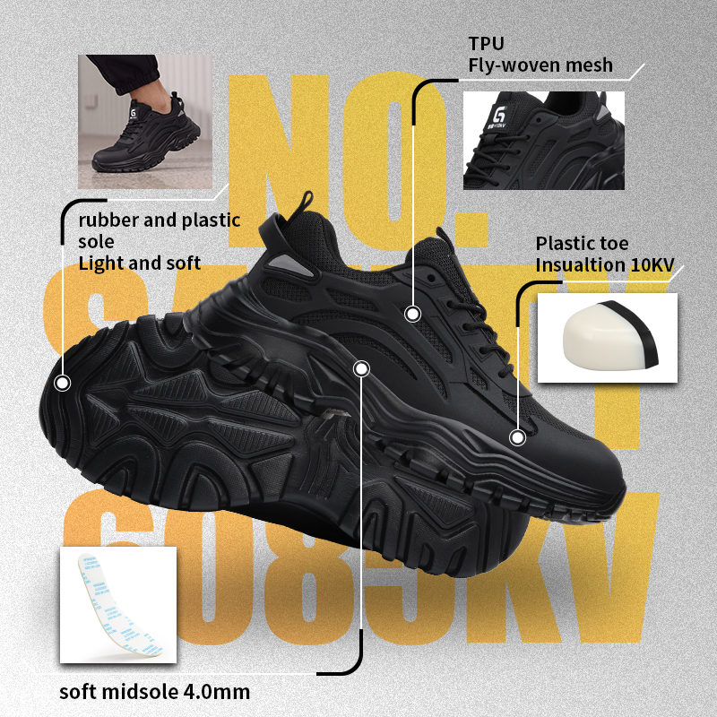 GUYISA 6085KV 10KV Insulated Composite Toe Safety Shoes, Kevlar Anti-Puncture Low Top Dad Work Sneakers Black