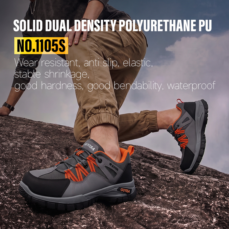 New GUYISA 1105S Gray Hiking Safety Shoes | EU Steel Toe Anti-Smash,  Dual Density PU, Fly Woven Mesh Work Boots