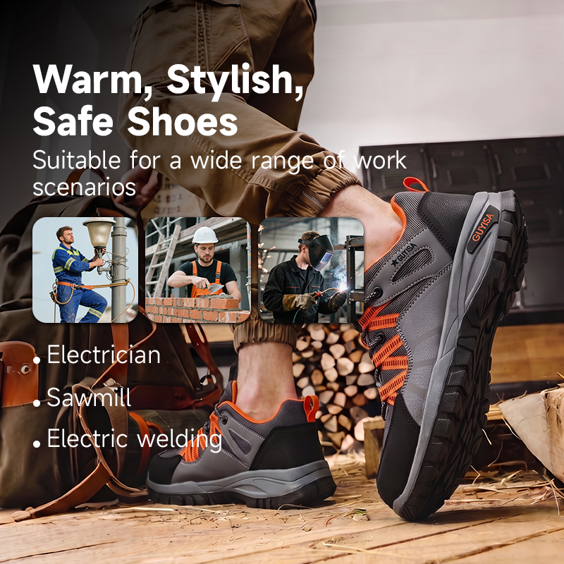 New GUYISA 1105S Gray Hiking Safety Shoes | EU Steel Toe Anti-Smash,  Dual Density PU, Fly Woven Mesh Work Boots
