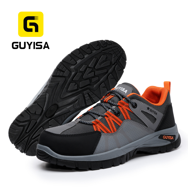 New GUYISA 1105S Gray Hiking Safety Shoes | EU Steel Toe Anti-Smash,  Dual Density PU, Fly Woven Mesh Work Boots