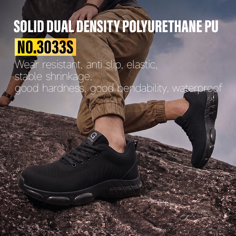 GUYISA steel toe puncture resistant safety shoes steel plate flyknit super fiber upper dual density PU sole industrial work