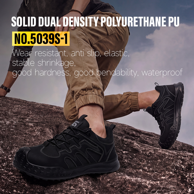 GUYISA steel toe puncture resistant safety shoes dual density PU sole microfibre and steel wire upper industrial work black