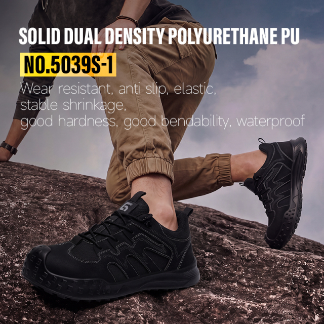 GUYISA steel toe puncture resistant safety shoes dual density PU sole microfibre and steel wire upper industrial work black