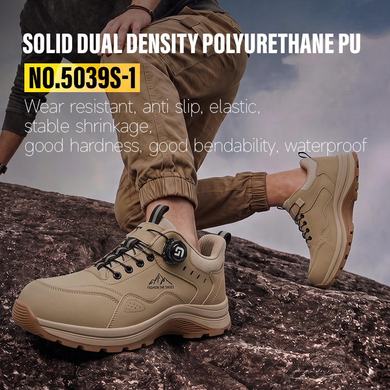 GUYISA safety shoes steel toe puncture resistant microfiber steel mesh dual density PU sole industrial work all season khaki