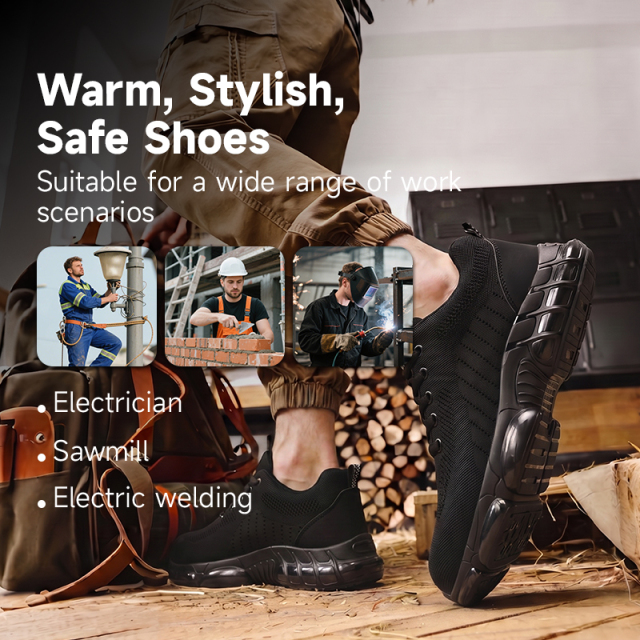 GUYISA steel toe puncture resistant safety shoes steel plate flyknit super fiber upper dual density PU sole industrial work