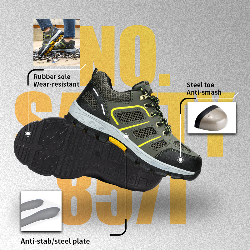 GUYISA Steel Toe Puncture Resistant Industrial Work Low Top Safety Shoes Microfiber and Mesh Upper Rubber Sole Green Summer