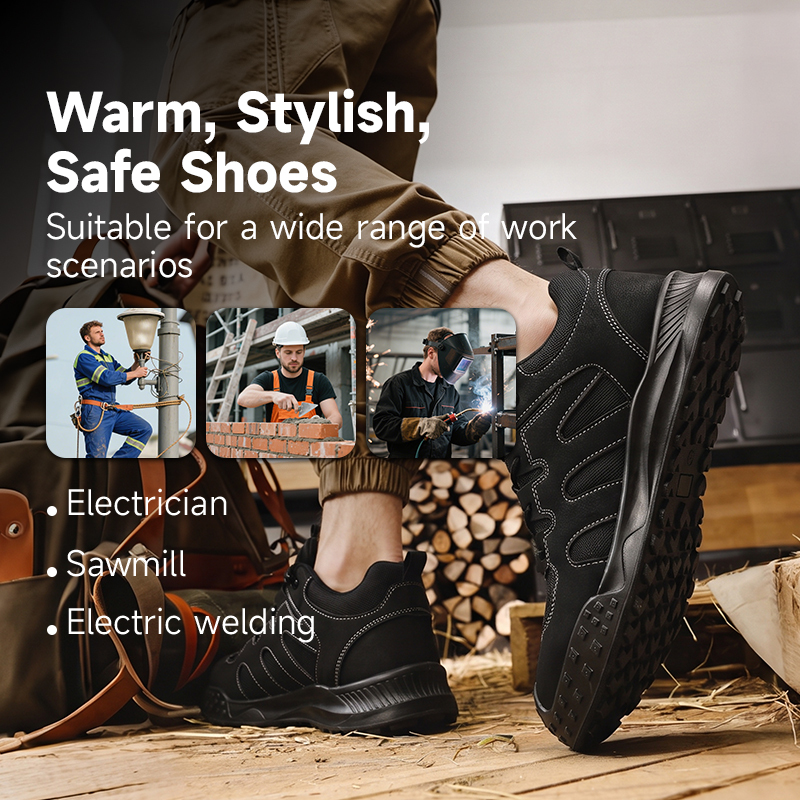 GUYISA steel toe puncture resistant safety shoes dual density PU sole microfibre and steel wire upper industrial work black