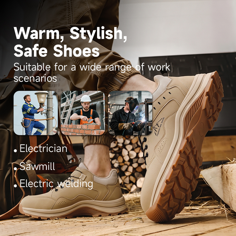 GUYISA safety shoes steel toe puncture resistant microfiber steel mesh dual density PU sole industrial work all season khaki