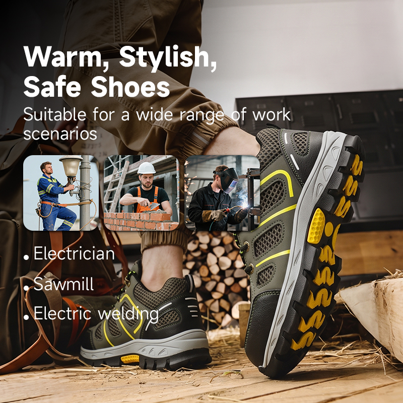 GUYISA Steel Toe Puncture Resistant Industrial Work Low Top Safety Shoes Microfiber and Mesh Upper Rubber Sole Green Summer