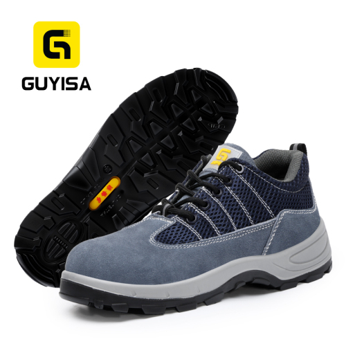 GUYISA composite toe puncture resistant anti static safety shoes suede and mesh blue dual density PU sole industrial work