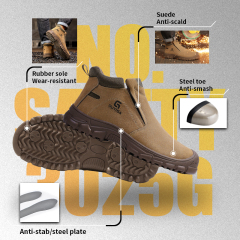 GUYISA high top safety boot steel toe puncture resistant steel midsole suede leather upper rubber sole welding work brown