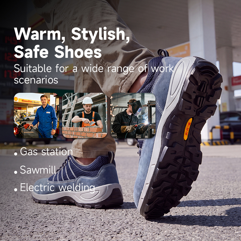 GUYISA composite toe puncture resistant anti static safety shoes suede and mesh blue dual density PU sole industrial work