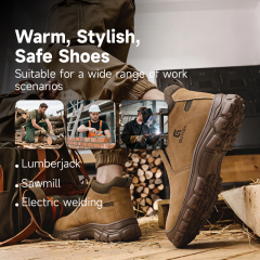GUYISA high top safety boot steel toe puncture resistant steel midsole suede leather upper rubber sole welding work brown