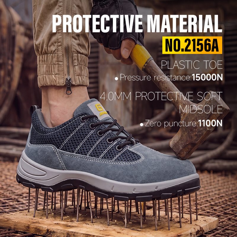 GUYISA composite toe puncture resistant anti static safety shoes suede and mesh blue dual density PU sole industrial work