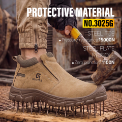 GUYISA high top safety boot steel toe puncture resistant steel midsole suede leather upper rubber sole welding work brown