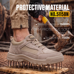 GUYISA Steel Toe Puncture Resistant Safety Shoes Suede Canvas Upper Steel Plate Dual Density PU Sole Industrial Work Khaki