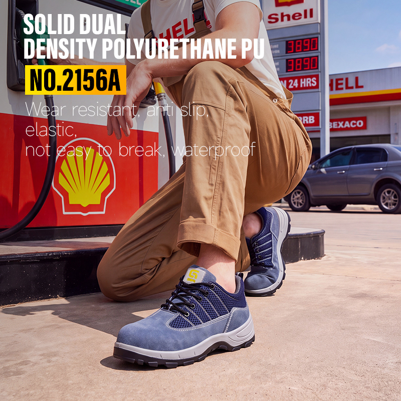 GUYISA composite toe puncture resistant anti static safety shoes suede and mesh blue dual density PU sole industrial work