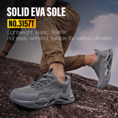 GUYISA Steel Toe Puncture Resistant Safety Shoes Breathable Flyknit Suede Microfiber EVA Sole Industrial Work Summer Grey