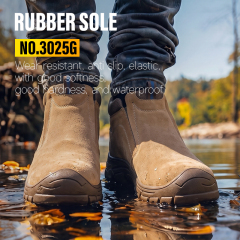 GUYISA high top safety boot steel toe puncture resistant steel midsole suede leather upper rubber sole welding work brown