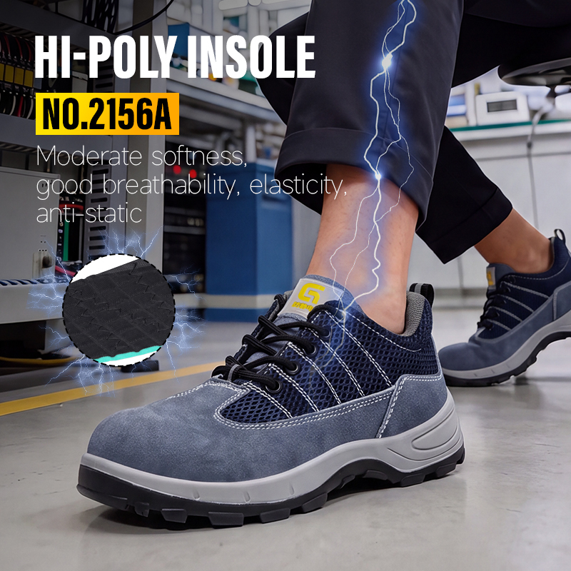 GUYISA composite toe puncture resistant anti static safety shoes suede and mesh blue dual density PU sole industrial work