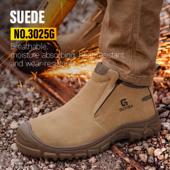 GUYISA high top safety boot steel toe puncture resistant steel midsole suede leather upper rubber sole welding work brown