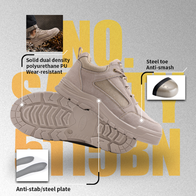GUYISA Steel Toe Puncture Resistant Safety Shoes Suede Canvas Upper Steel Plate Dual Density PU Sole Industrial Work Khaki