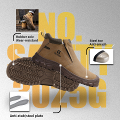 GUYISA high top safety boot steel toe puncture resistant steel midsole suede leather upper rubber sole welding work brown
