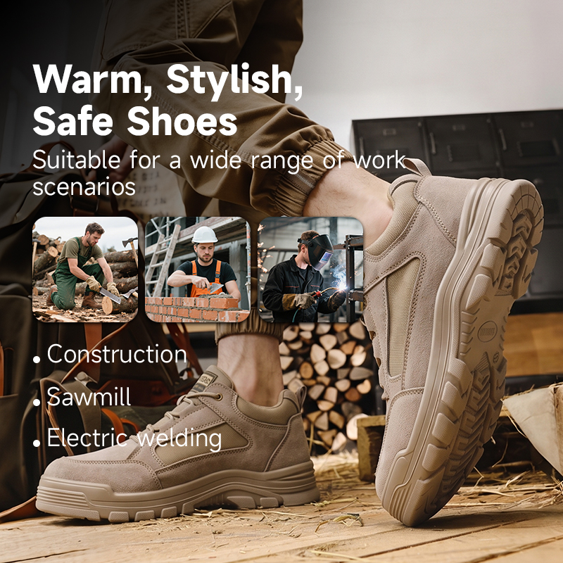 GUYISA Steel Toe Puncture Resistant Safety Shoes Suede Canvas Upper Steel Plate Dual Density PU Sole Industrial Work Khaki