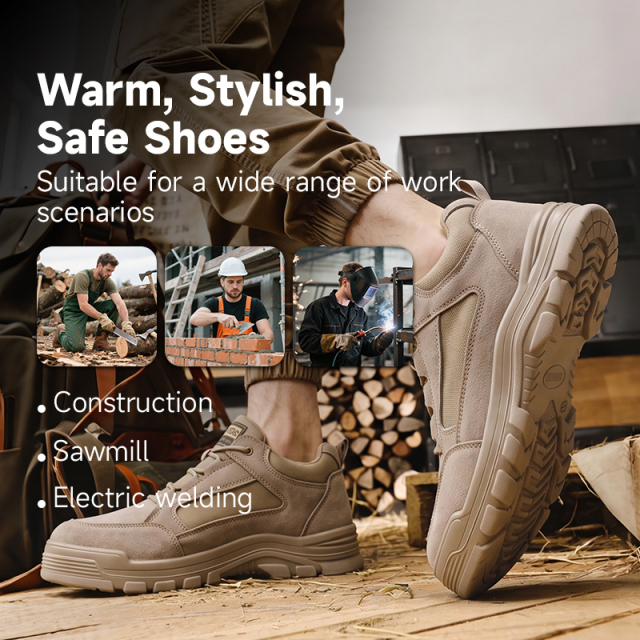 GUYISA Steel Toe Puncture Resistant Safety Shoes Suede Canvas Upper Steel Plate Dual Density PU Sole Industrial Work Khaki