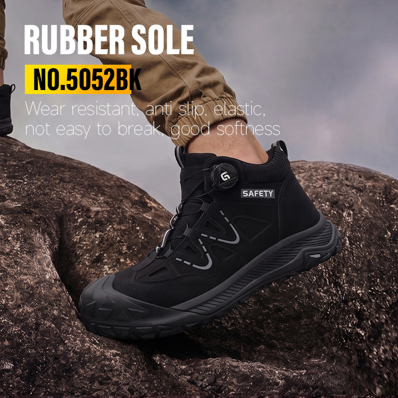 GUYISA steel toe puncture resistant safety boot microfiber upper rubber sole breathable flyknit lining black industrial work