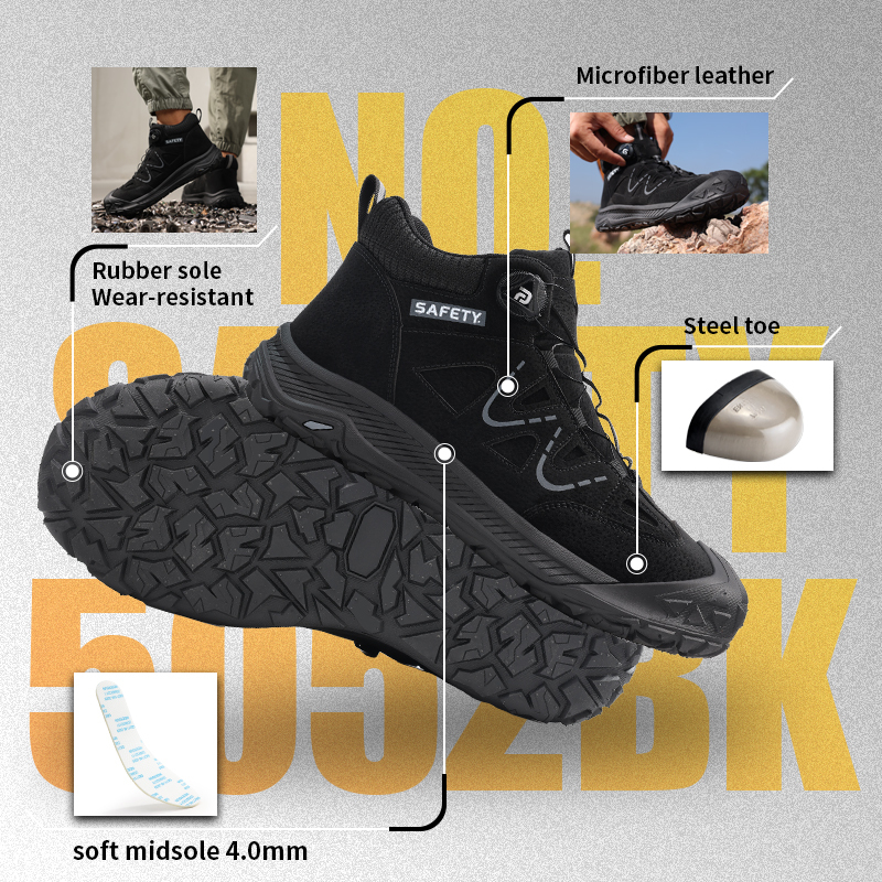 GUYISA steel toe puncture resistant safety boot microfiber upper rubber sole breathable flyknit lining black industrial work