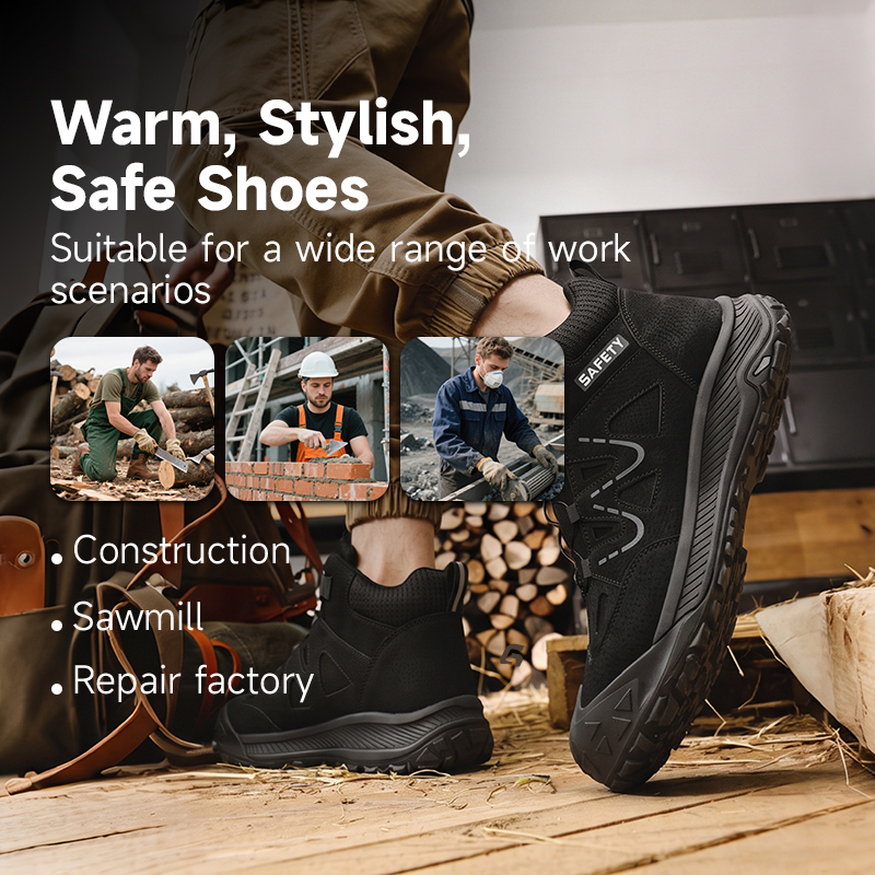 GUYISA steel toe puncture resistant safety boot microfiber upper rubber sole breathable flyknit lining black industrial work