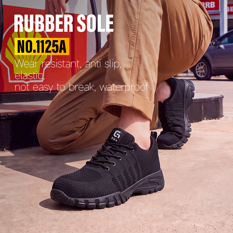 GUYISA Anti Static Non Metallic Safety Shoes Flyknit Upper Rubber Sole Breathable Black Low Top Industrial Work Mesh Lining