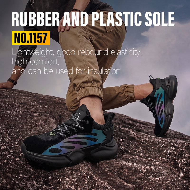 GUYISA steel toe puncture resistant low top safety shoes flyknit pigskin leather upper rubber plastic sole industrial work