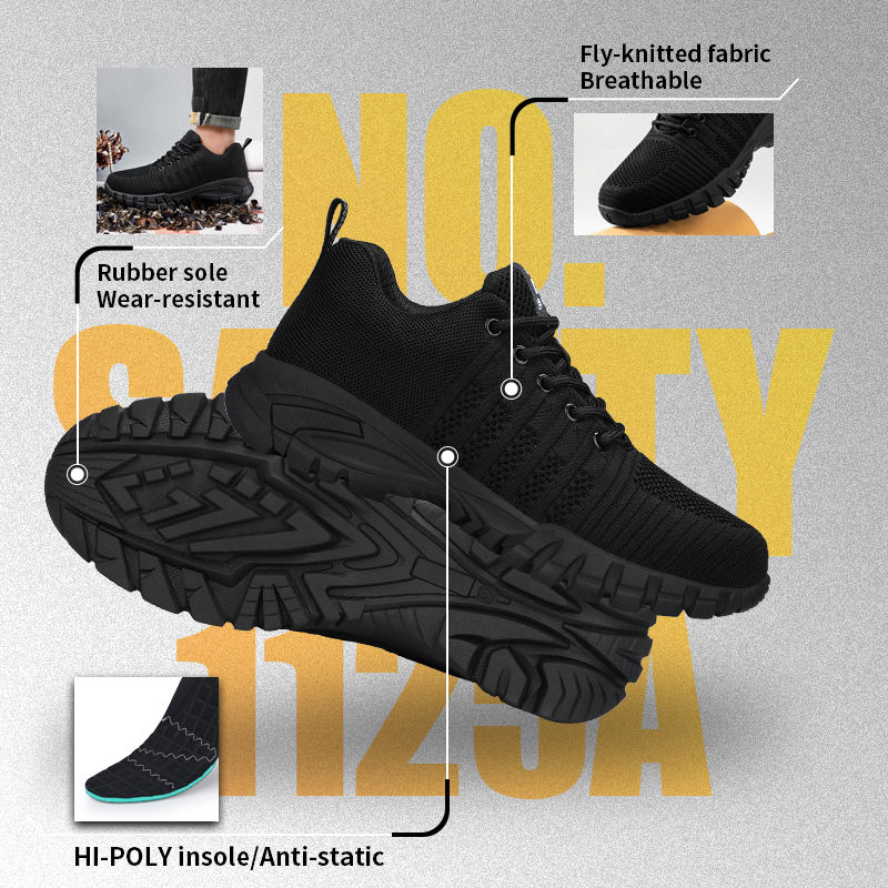 GUYISA Anti Static Non Metallic Safety Shoes Flyknit Upper Rubber Sole Breathable Black Low Top Industrial Work Mesh Lining